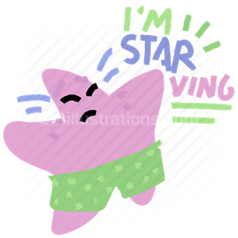 starving, starfish, animal, wildlife, sticker, character